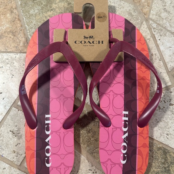 Coach Shoes - Coach Pink and Burgundy Flip Flops